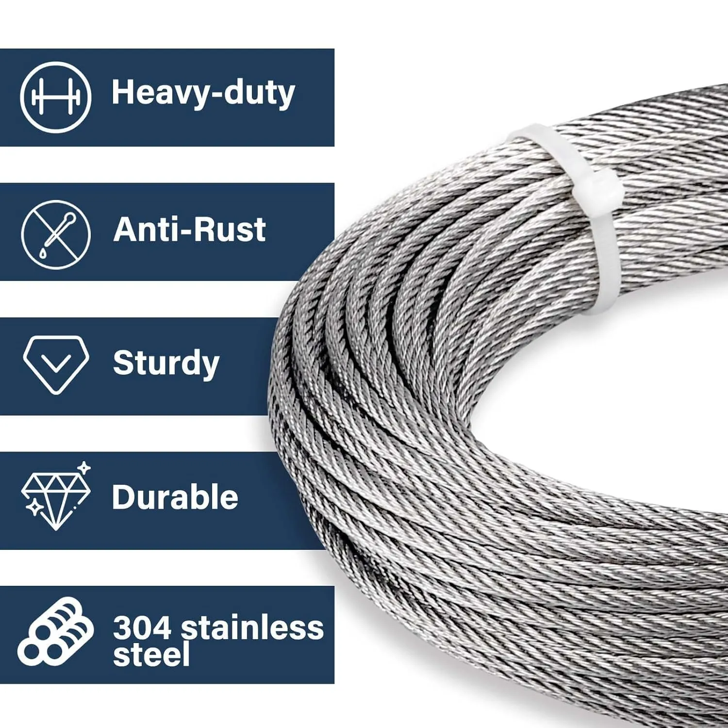 3/16 Wire Rope, 100ft Stainless Steel Cable with Wire Rope Clamps & Thimble, 3700lbs Breaking Strength, 7X19 Strands Aircraft Cable for Zipline, Deck Railing, Clothesline