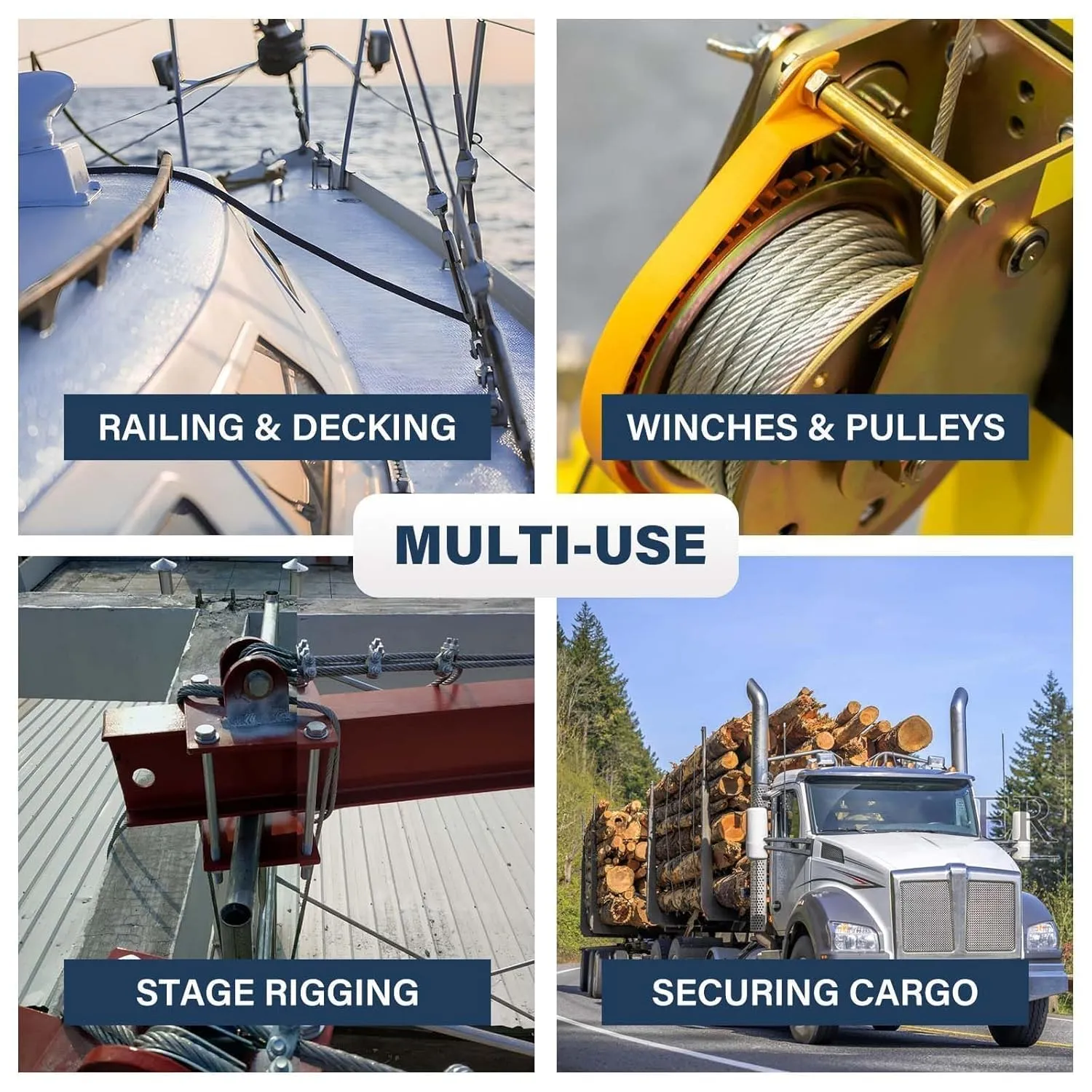 3/16 Wire Rope, 100ft Stainless Steel Cable with Wire Rope Clamps & Thimble, 3700lbs Breaking Strength, 7X19 Strands Aircraft Cable for Zipline, Deck Railing, Clothesline