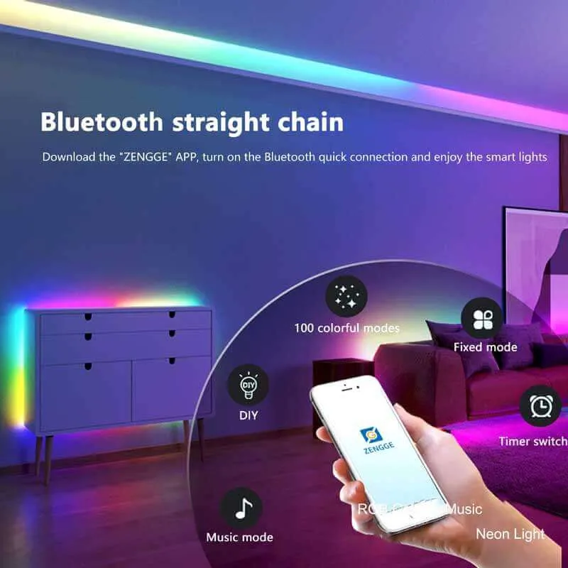 32.8FT RGB Neon Strip Light Sync Music