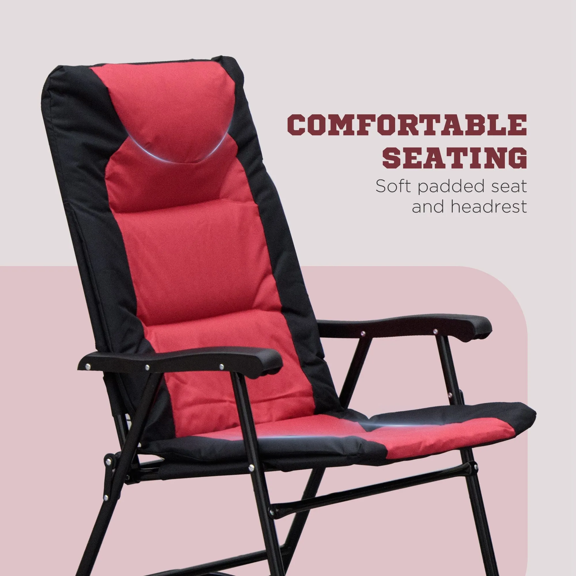 3pc Patio Foldable Rocking Chair Set, Outdoor Rocking Chairs and Table Bistro Set w/ Padded Seat, Headrest, Backrest for park, backyard, garden, Red