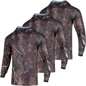3pcs Men's Hunting Camo Shirts,Camouflage Long Sleeve Hooded Shirts for Men Lightweight Fishing Hiking Camping