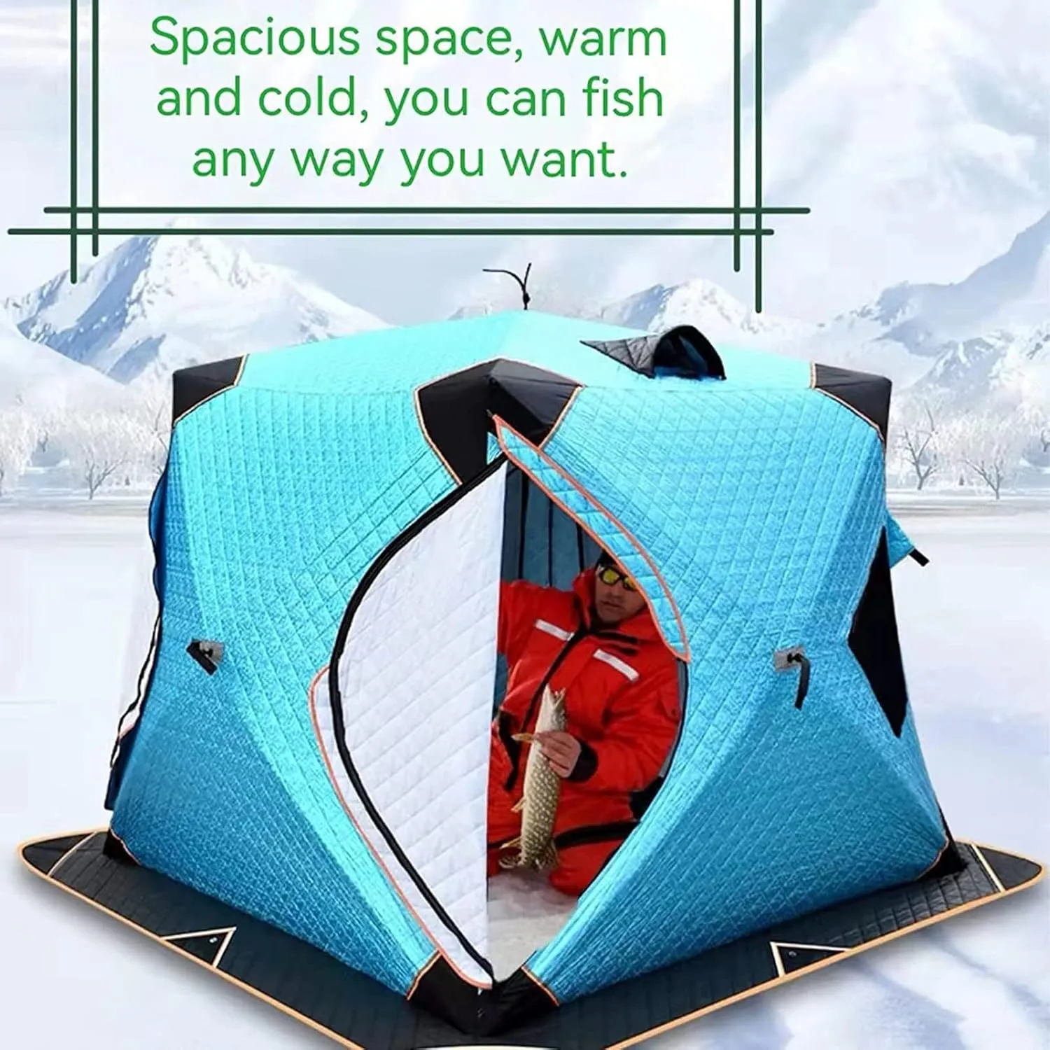 4 Layers Thick Winter Fishing Shelter Cotton Warm Outdoor Windproof and Waterproof Camping Automatic Ice Fishing Tent with Pegs