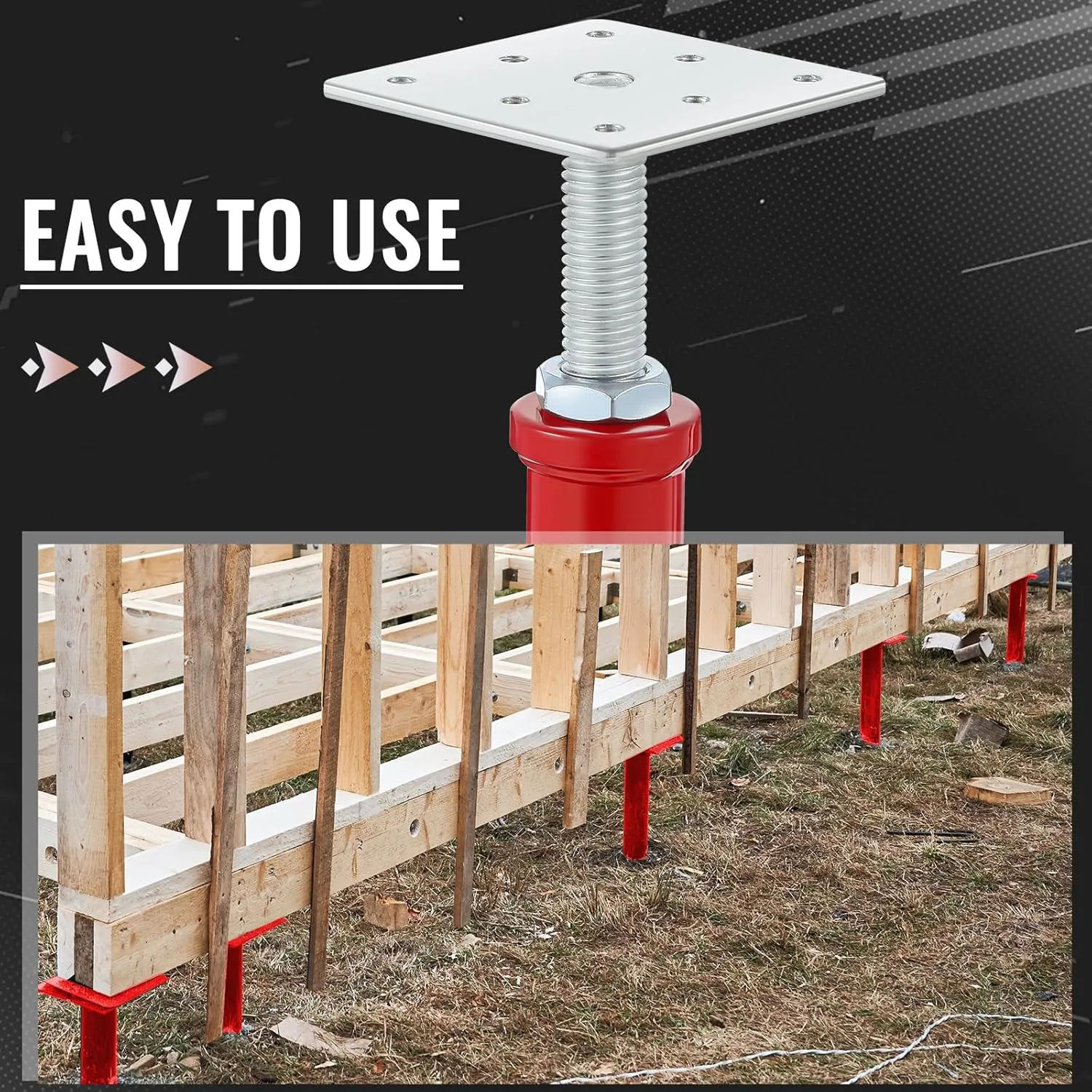4 Pcs Adjustable Jack Post, 4.3"-7" Height Range, Basement Floor House Screw Jacks for Lifting Joist Beam Brace for Cellar Ceiling, Center Point Load Capacity 11023 Lbs, Red