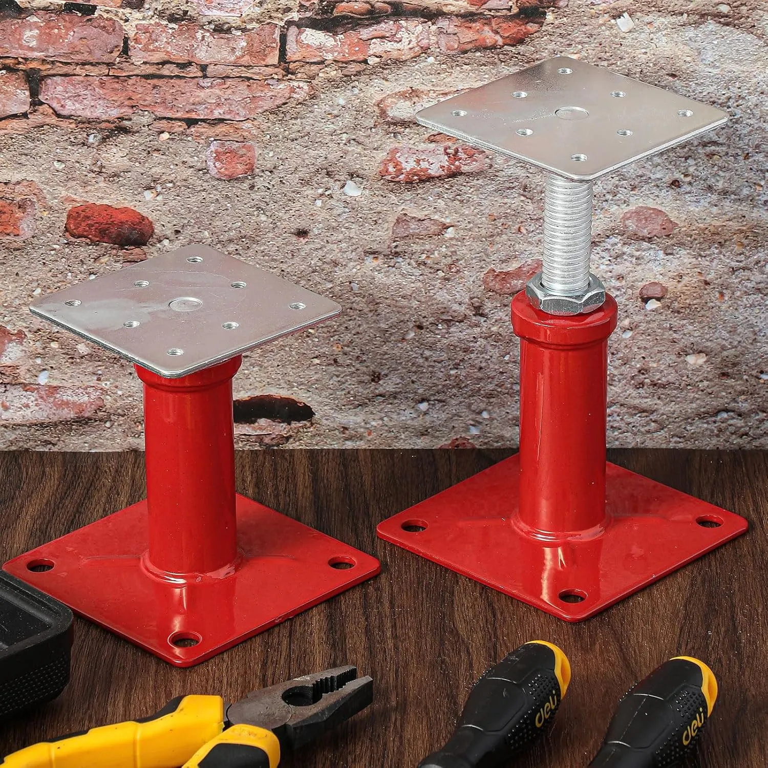 4 Pcs Adjustable Jack Post, 4.3"-7" Height Range, Basement Floor House Screw Jacks for Lifting Joist Beam Brace for Cellar Ceiling, Center Point Load Capacity 11023 Lbs, Red