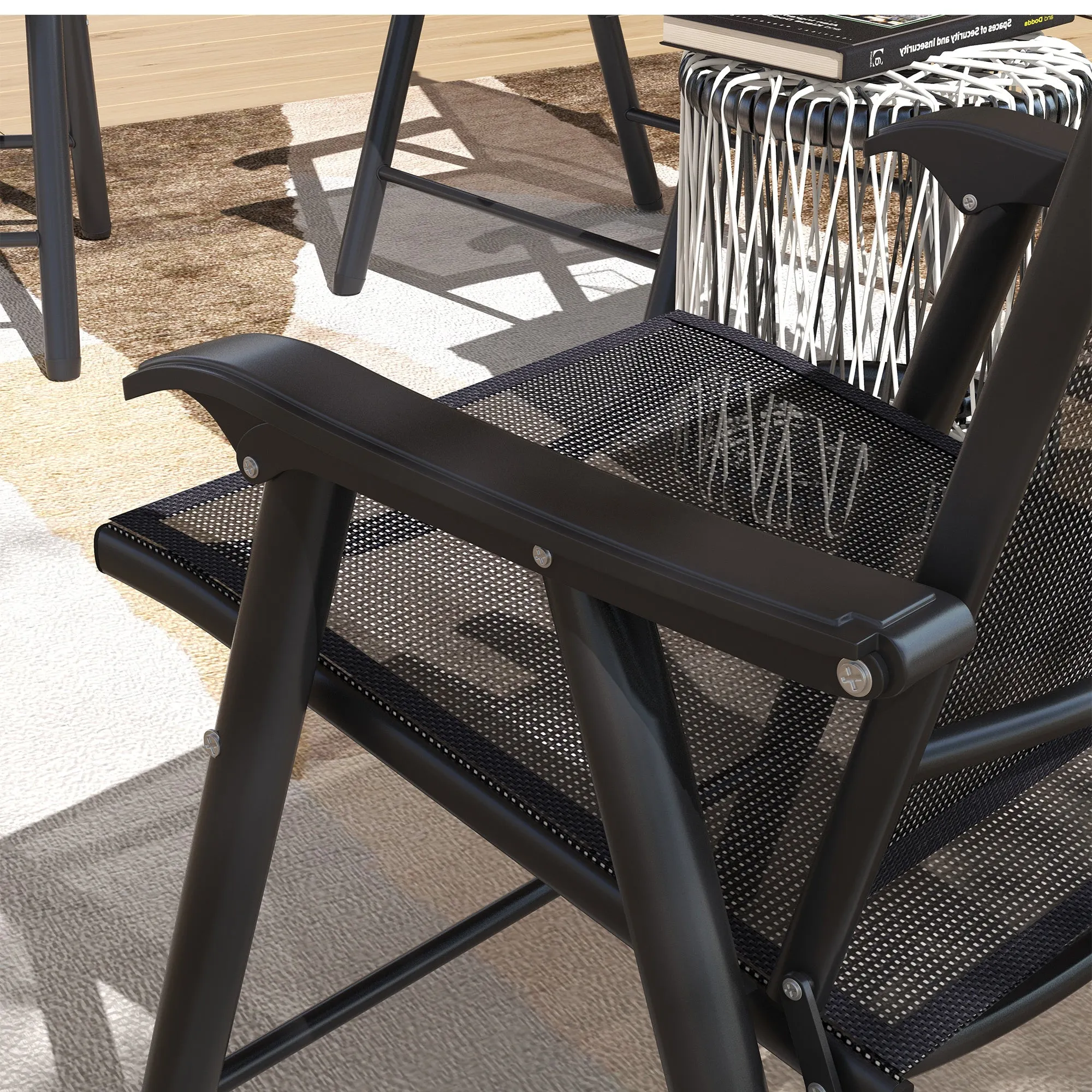 4-Piece Folding Dining Chair Set for Relaxing on Patio, Balcony, or Garden, Comfortable Outdoor Furniture with Armrests, Black