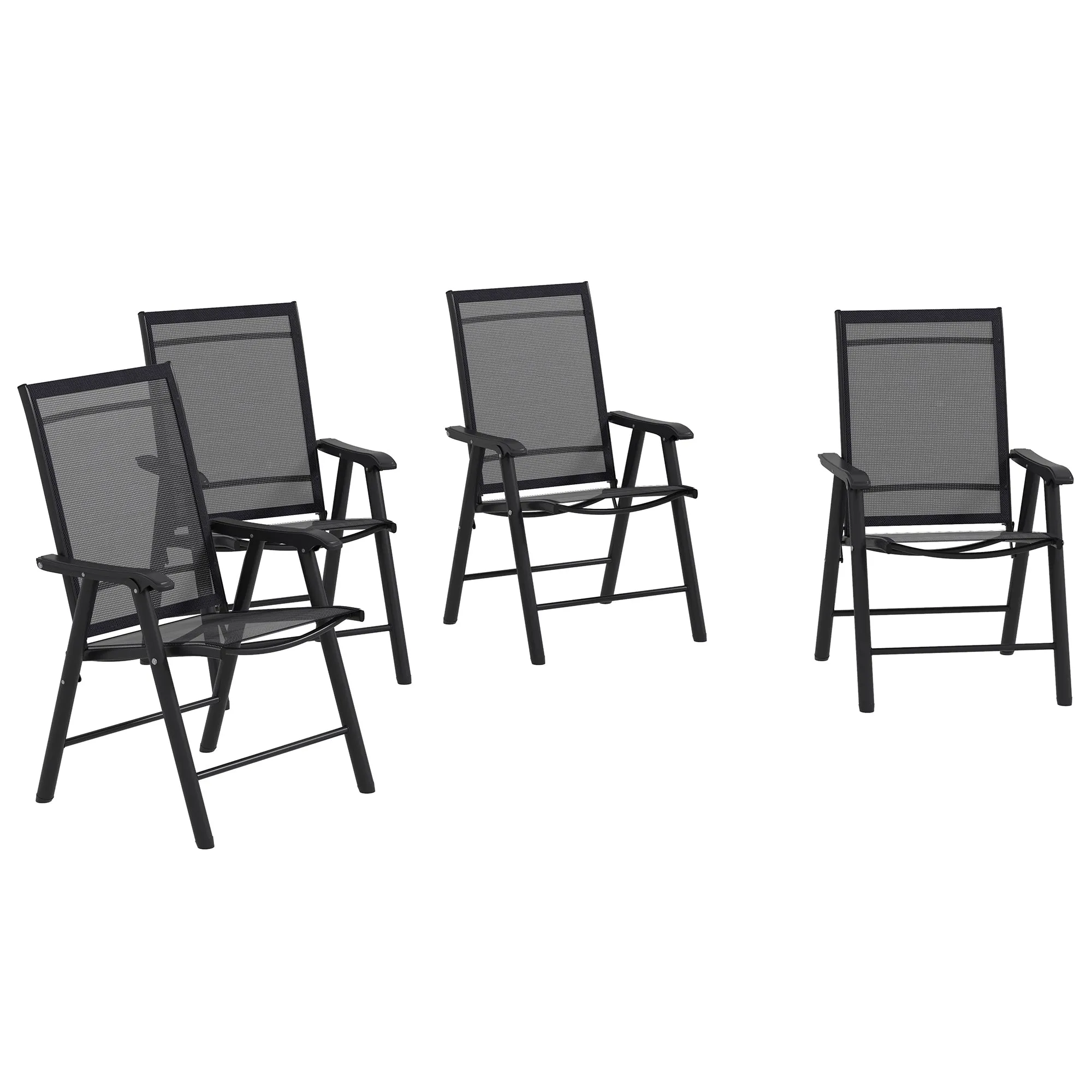 4-Piece Folding Dining Chair Set for Relaxing on Patio, Balcony, or Garden, Comfortable Outdoor Furniture with Armrests, Black