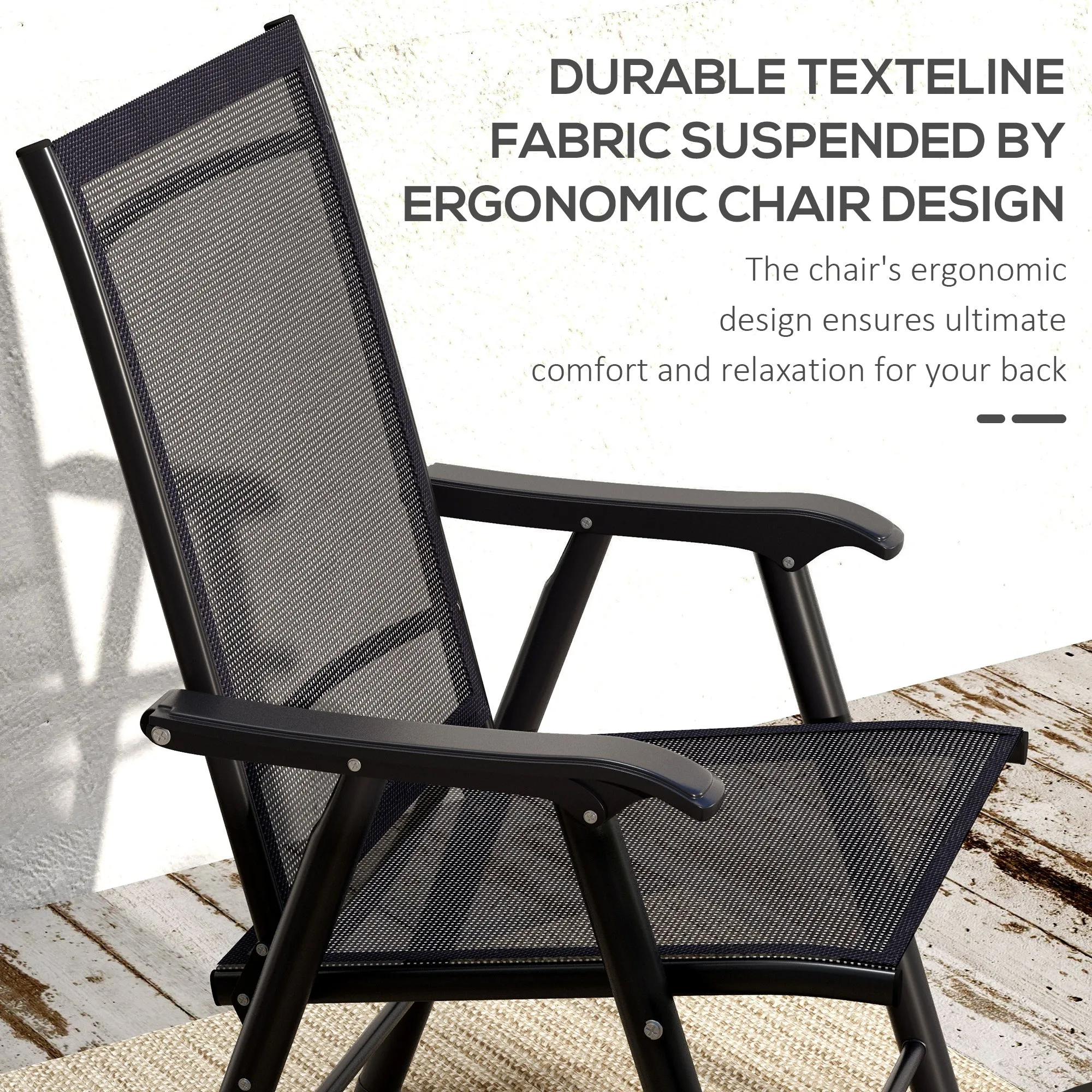 4-Piece Folding Dining Chair Set for Relaxing on Patio, Balcony, or Garden, Comfortable Outdoor Furniture with Armrests, Black