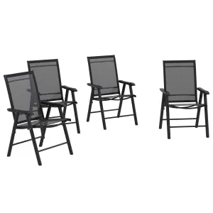 4-Piece Folding Dining Chair Set for Relaxing on Patio, Balcony, or Garden, Comfortable Outdoor Furniture with Armrests, Black