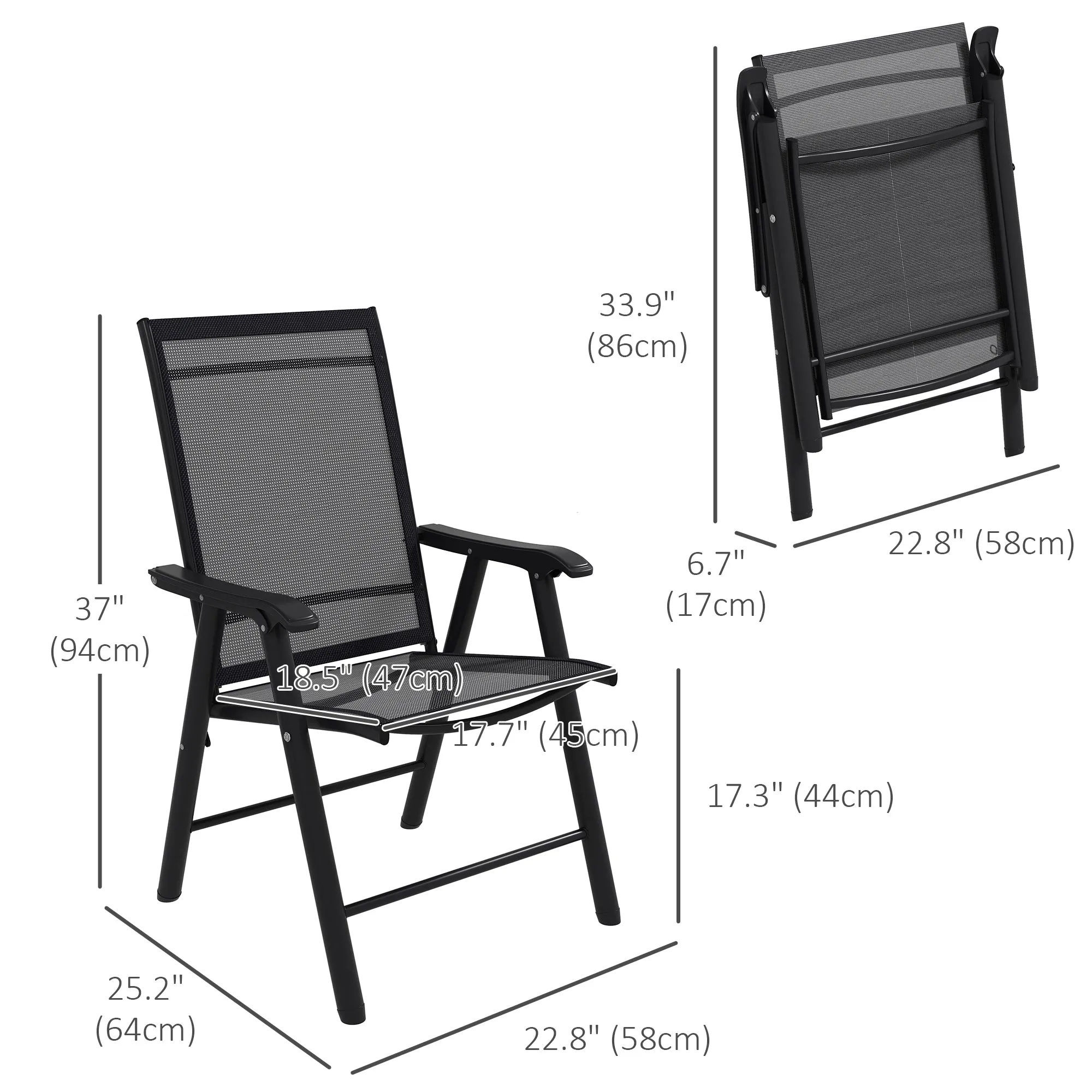 4-Piece Folding Dining Chair Set for Relaxing on Patio, Balcony, or Garden, Comfortable Outdoor Furniture with Armrests, Black