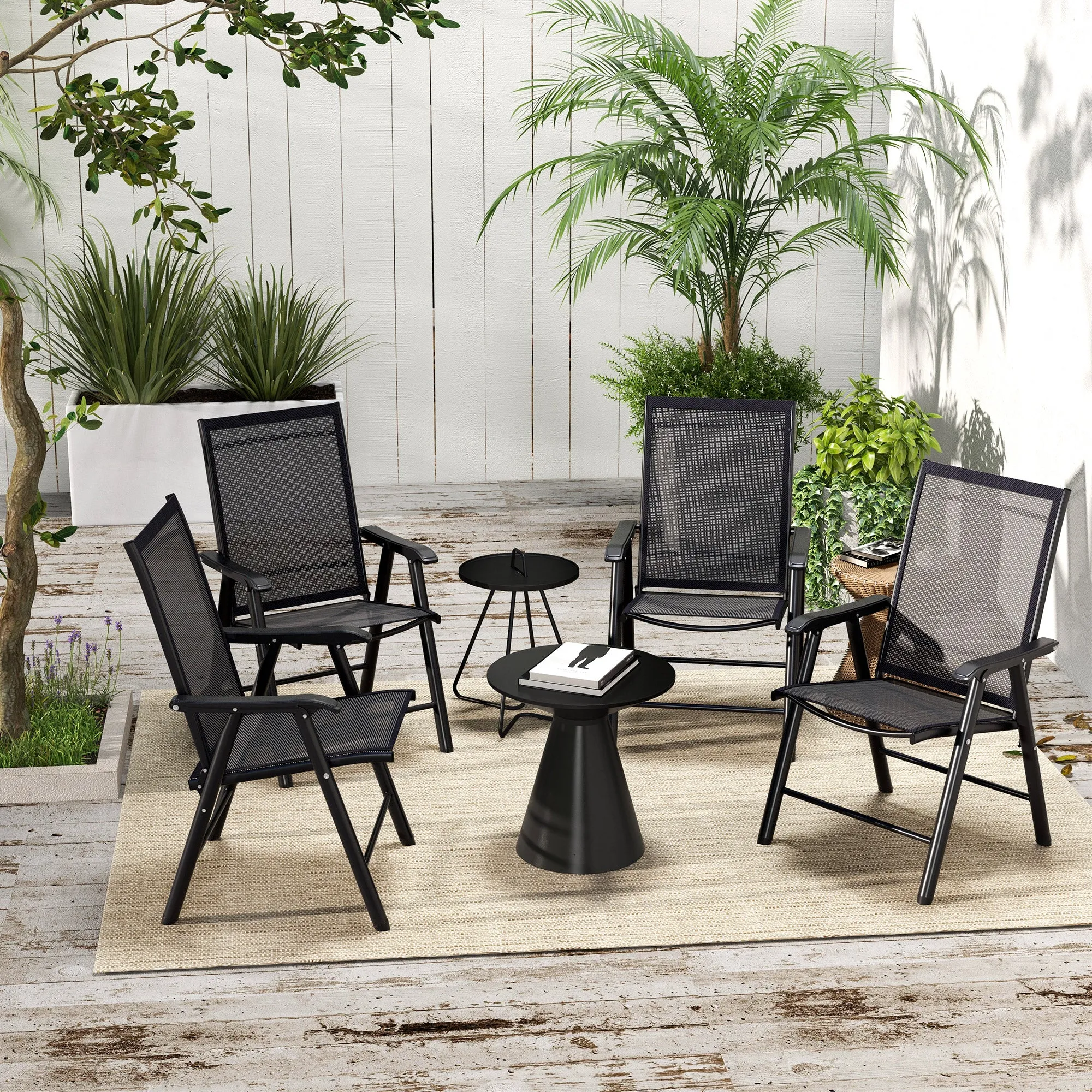 4-Piece Folding Dining Chair Set for Relaxing on Patio, Balcony, or Garden, Comfortable Outdoor Furniture with Armrests, Black