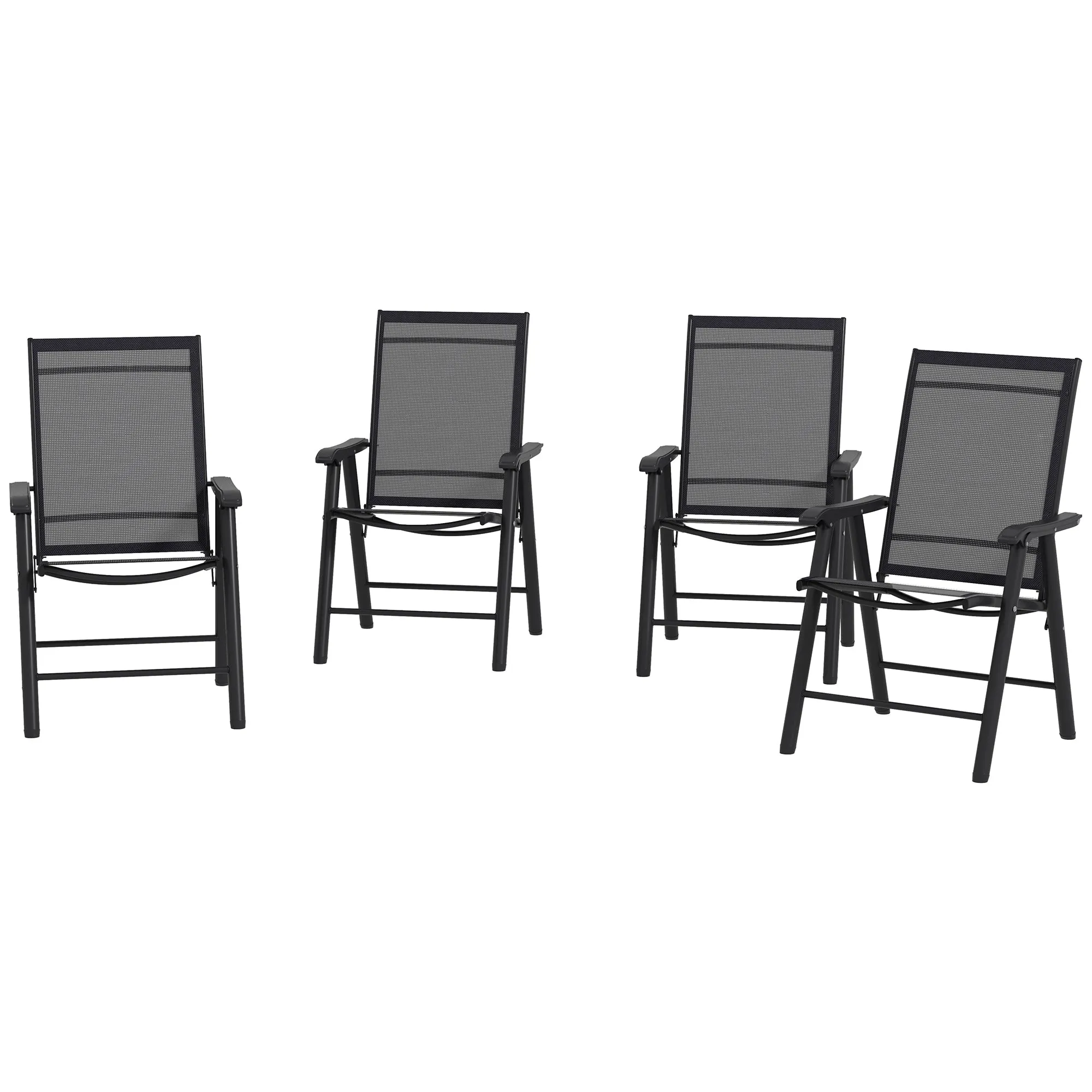 4-Piece Folding Dining Chair Set for Relaxing on Patio, Balcony, or Garden, Comfortable Outdoor Furniture with Armrests, Black