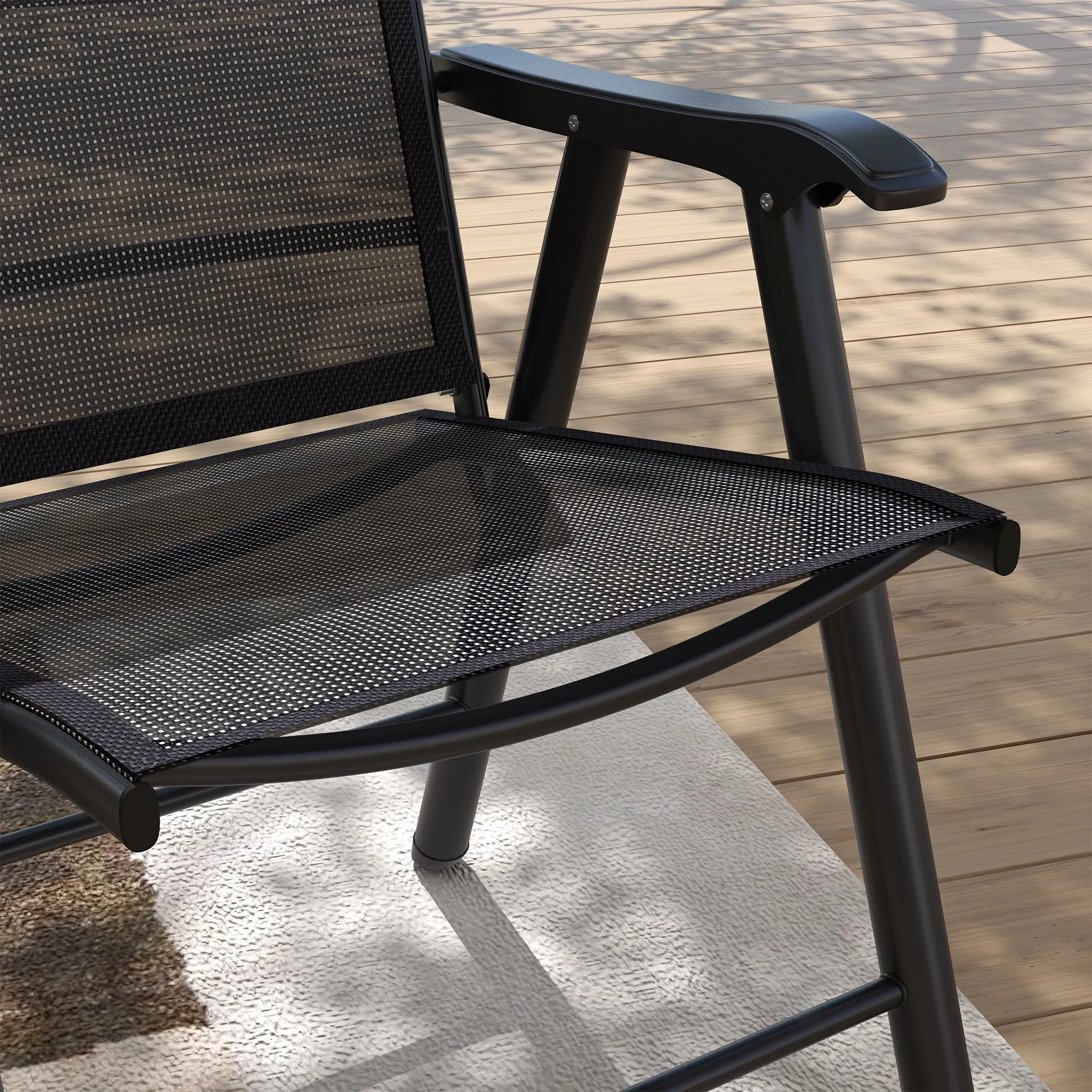 4-Piece Folding Dining Chair Set for Relaxing on Patio, Balcony, or Garden, Comfortable Outdoor Furniture with Armrests, Black