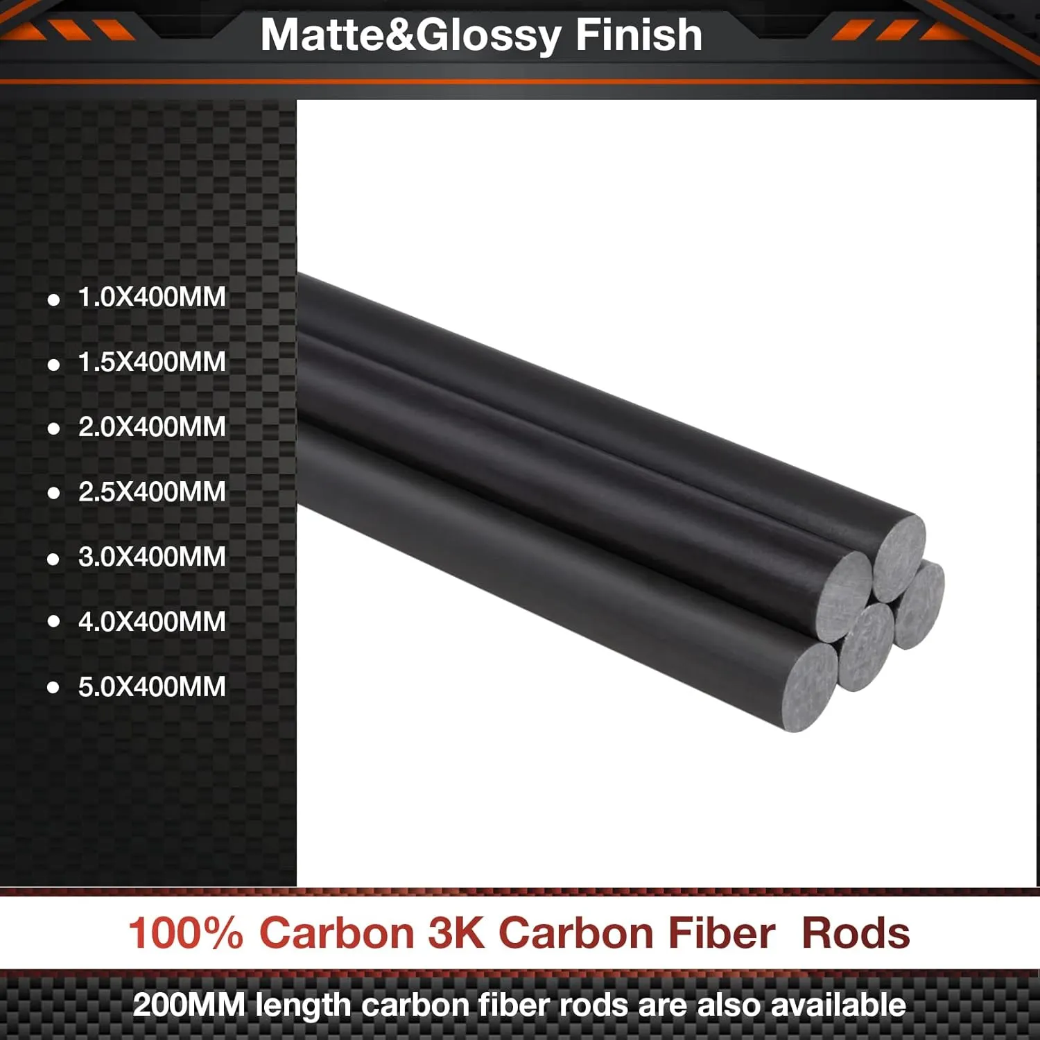 400MMX 1.0MM 1.5MM 2.0MM 2.5MM 3.0MM 4.0MM 5.0MM 5 PCS Carbon Fiber Rod for RC Airplane DIY Craft 5mm Matte Pole 400mm
