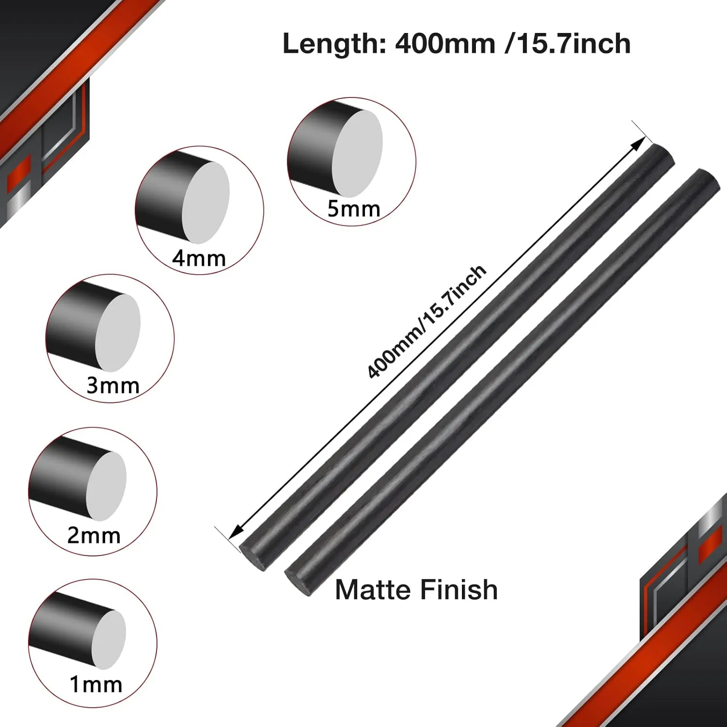 400MMX 1.0MM 1.5MM 2.0MM 2.5MM 3.0MM 4.0MM 5.0MM 5 PCS Carbon Fiber Rod for RC Airplane DIY Craft 5mm Matte Pole 400mm