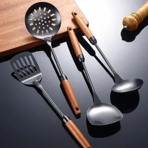 4pcs/set Stainless Steel Cookware Set Kitchen Accessories Titanium Plating Kitchen Four-Piece Set Cooking Utensils Gold Black