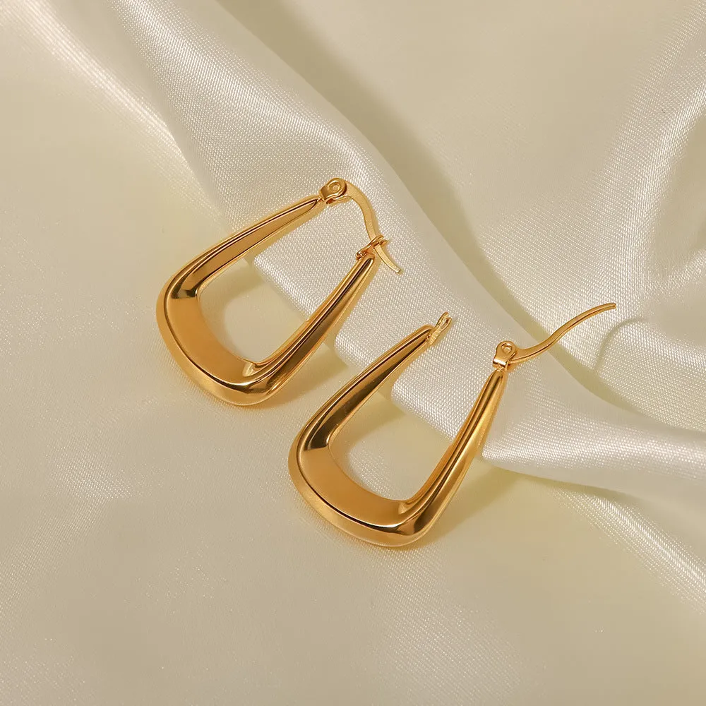 5pcs Women's Fashion Earrings Geometric Shape 18K Gold Titanium Steel Smooth Pot Hollow Earrings Jewelry