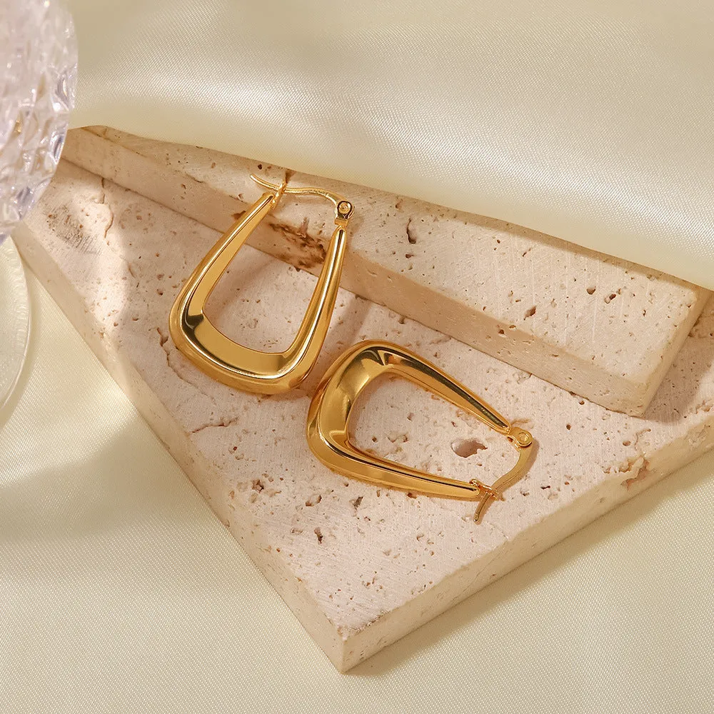 5pcs Women's Fashion Earrings Geometric Shape 18K Gold Titanium Steel Smooth Pot Hollow Earrings Jewelry
