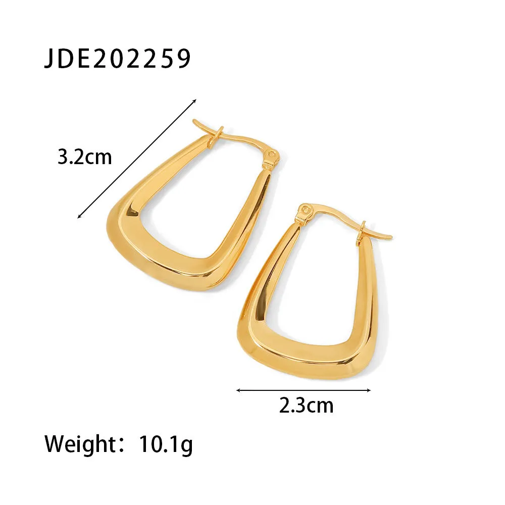 5pcs Women's Fashion Earrings Geometric Shape 18K Gold Titanium Steel Smooth Pot Hollow Earrings Jewelry