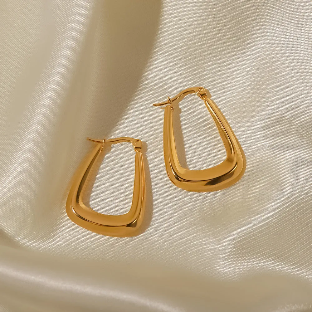 5pcs Women's Fashion Earrings Geometric Shape 18K Gold Titanium Steel Smooth Pot Hollow Earrings Jewelry