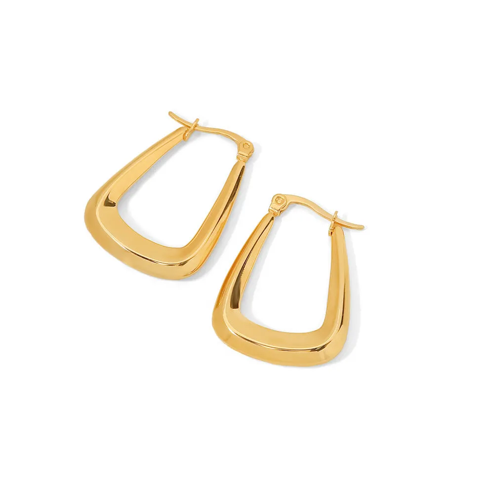 5pcs Women's Fashion Earrings Geometric Shape 18K Gold Titanium Steel Smooth Pot Hollow Earrings Jewelry