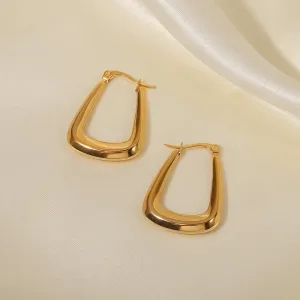 5pcs Women's Fashion Earrings Geometric Shape 18K Gold Titanium Steel Smooth Pot Hollow Earrings Jewelry