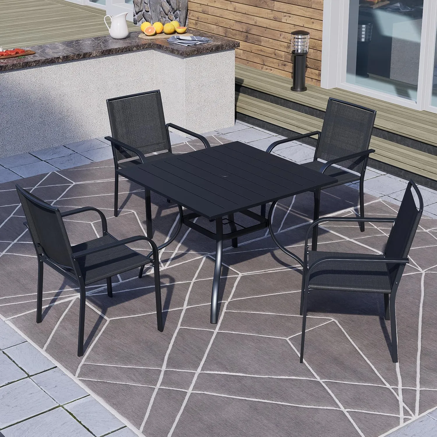 6 Piece Patio Stackable Chairs with Armrest, Textilene Support and Metal Frame for Outddor Dining Bistro Chair - Black