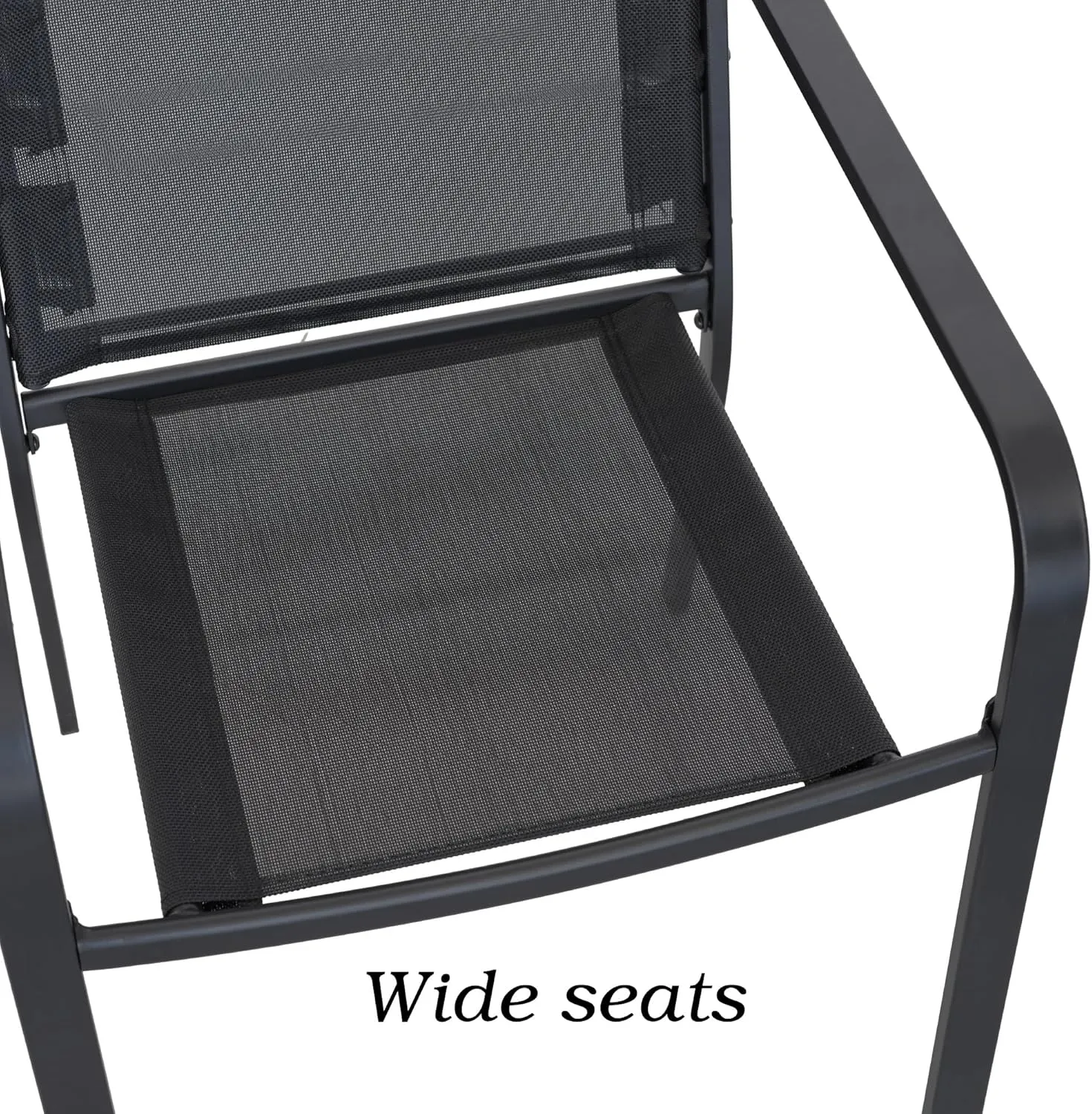 6 Piece Patio Stackable Chairs with Armrest, Textilene Support and Metal Frame for Outddor Dining Bistro Chair - Black