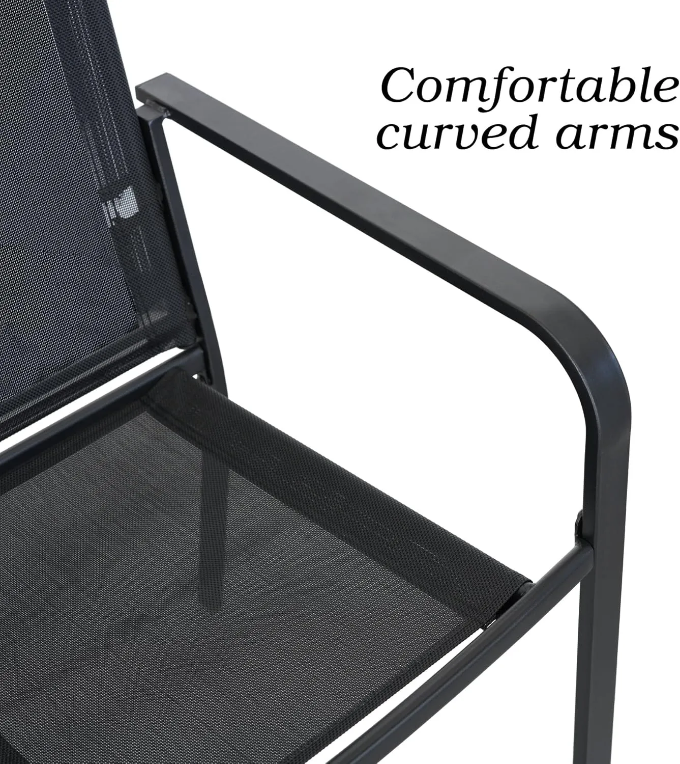 6 Piece Patio Stackable Chairs with Armrest, Textilene Support and Metal Frame for Outddor Dining Bistro Chair - Black