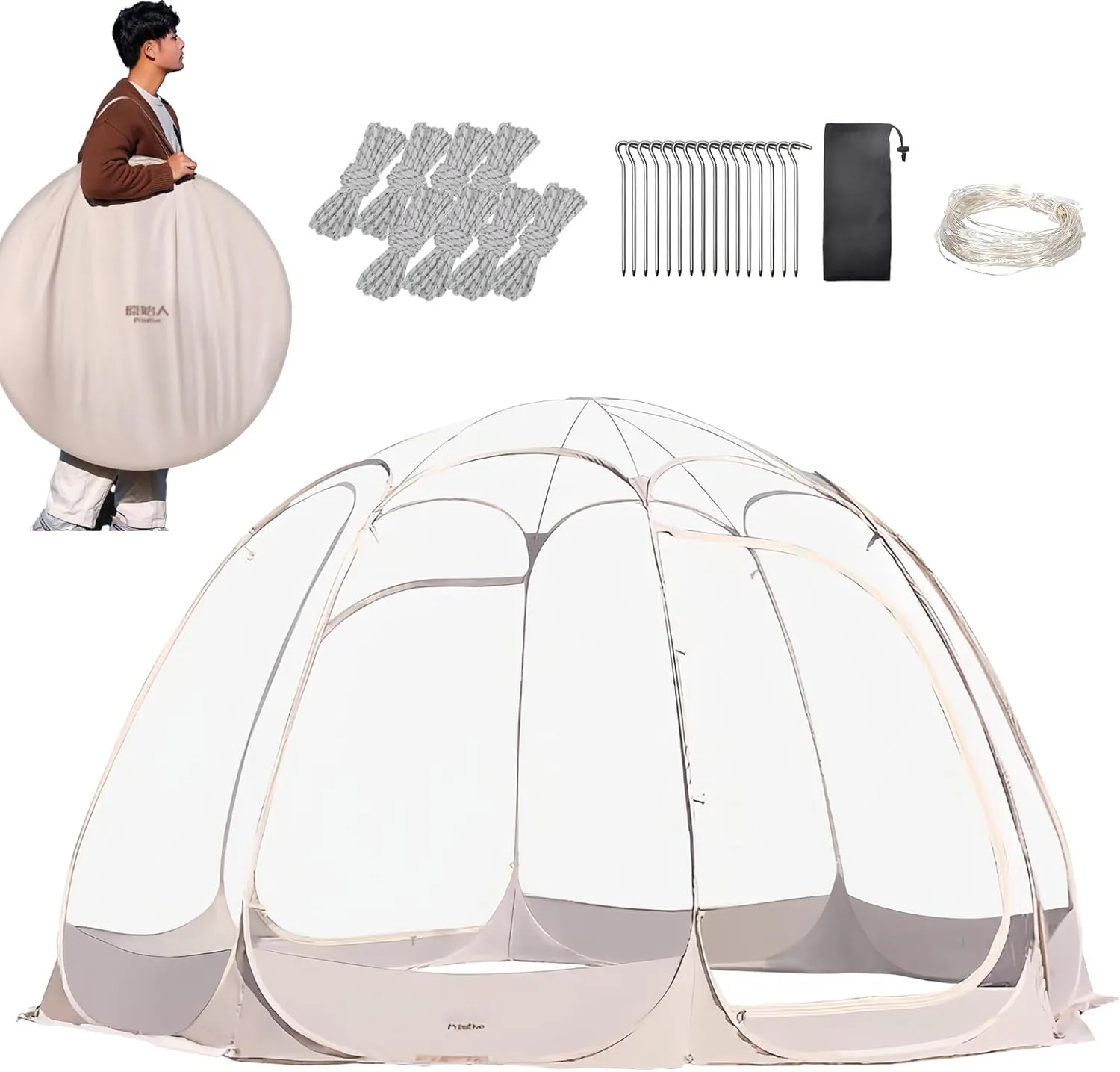 8-10 Person Instant Pop Up Bubble Tent, Outdoor Dome Tent, Weatherproof, TPU Transparent Sports Gazebo, Cold Protection Camping Tent for Sporting Events, Camping, Outdoor 11.8x11.8x7.2Ft