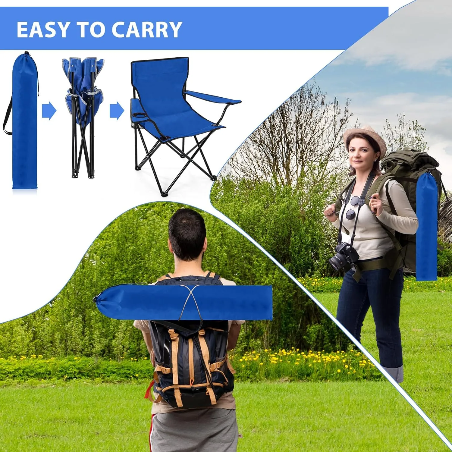 8 Pcs Folding Camping Chairs with Cupholder and Carry Bag Regular Size Portable Lightweight Lawn Chair with Mesh Side Pocket for Fishing Hiking Picnic Party Beach Outdoor Activity (Chic)