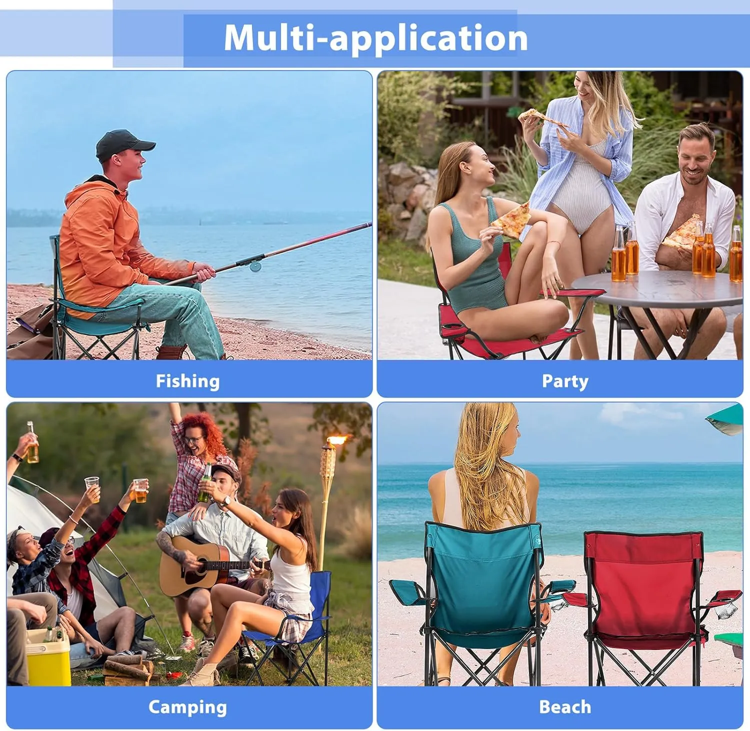 8 Pcs Folding Camping Chairs with Cupholder and Carry Bag Regular Size Portable Lightweight Lawn Chair with Mesh Side Pocket for Fishing Hiking Picnic Party Beach Outdoor Activity (Chic)