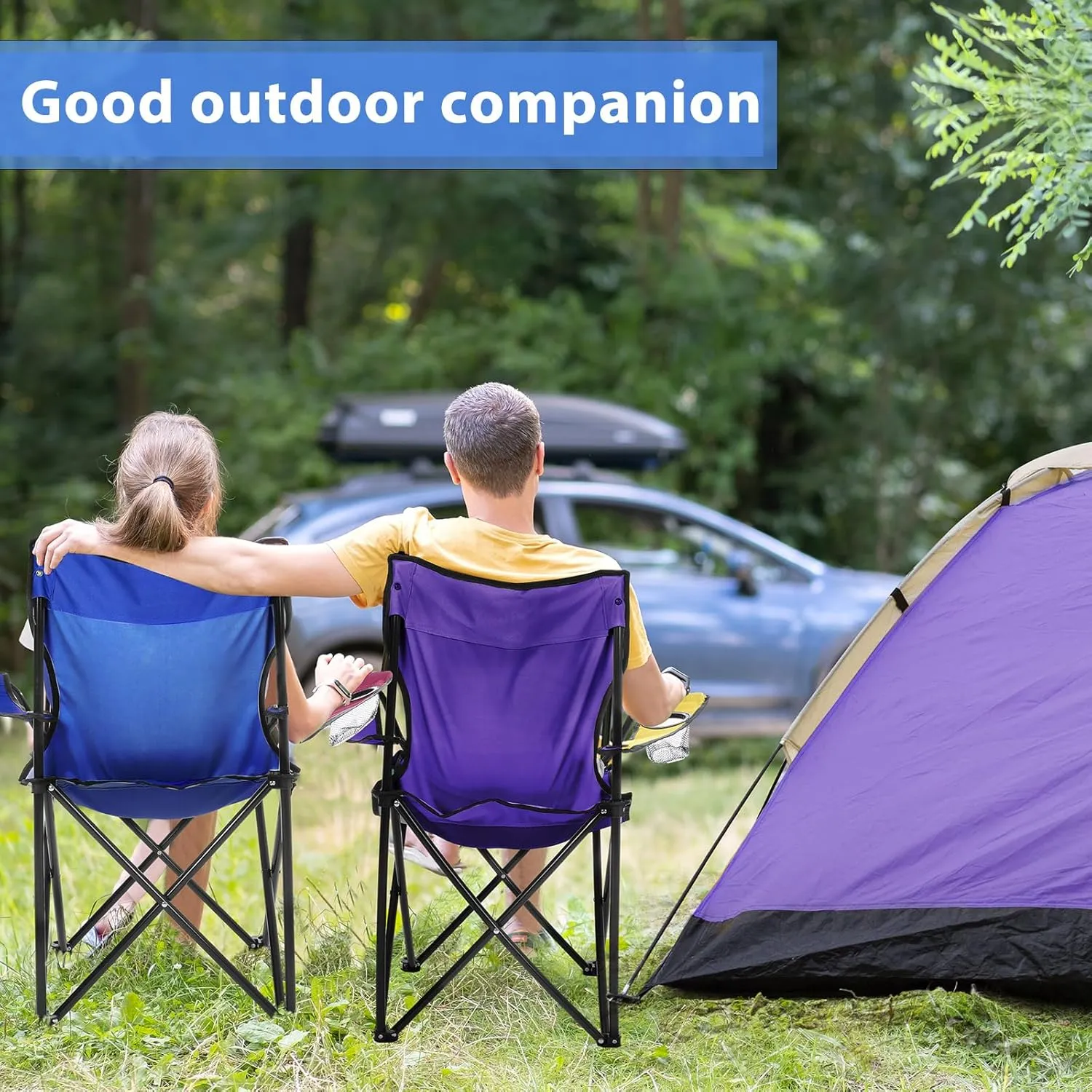 8 Pcs Folding Camping Chairs with Cupholder and Carry Bag Regular Size Portable Lightweight Lawn Chair with Mesh Side Pocket for Fishing Hiking Picnic Party Beach Outdoor Activity (Chic)