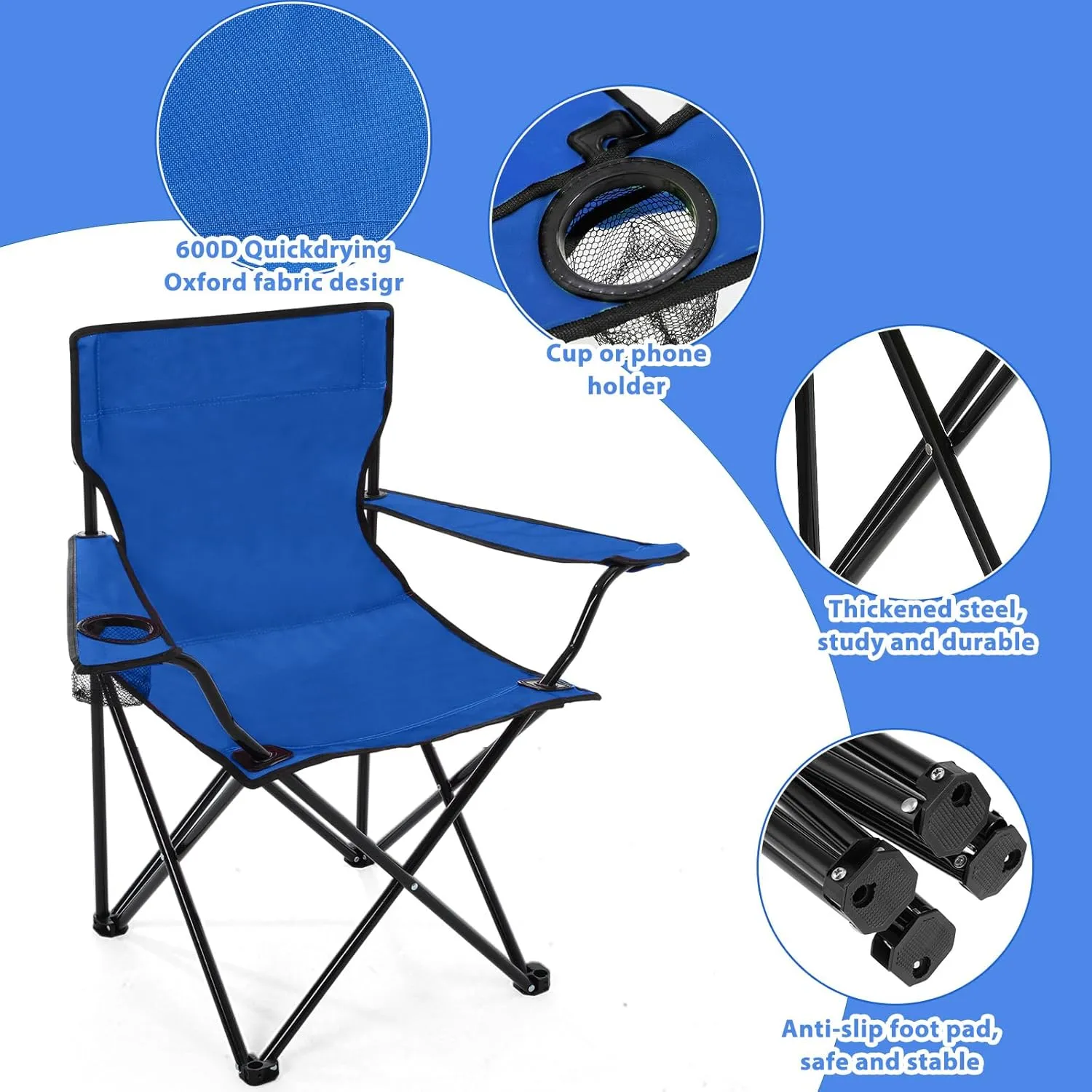 8 Pcs Folding Camping Chairs with Cupholder and Carry Bag Regular Size Portable Lightweight Lawn Chair with Mesh Side Pocket for Fishing Hiking Picnic Party Beach Outdoor Activity (Chic)