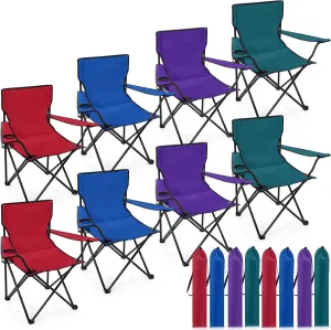 8 Pcs Folding Camping Chairs with Cupholder and Carry Bag Regular Size Portable Lightweight Lawn Chair with Mesh Side Pocket for Fishing Hiking Picnic Party Beach Outdoor Activity (Chic)