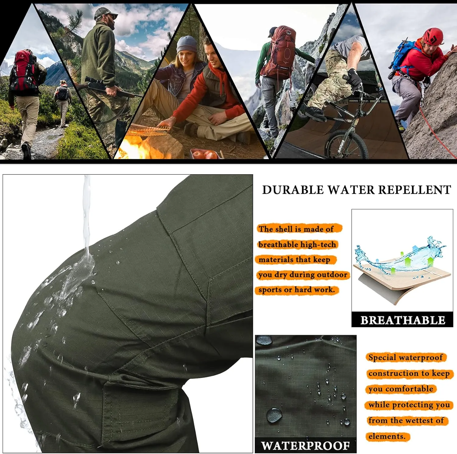 AKARMY Men's Hiking Pants, Camo Cargo Pants, Lightweight Work Pants Outdoor Travel Casual Pants with Multi-Pocket