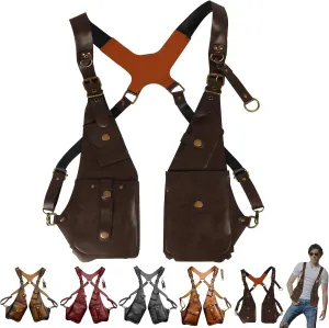 Alkyne 2024 New Anti-Theft Leather Harness, Brown Leather Double Shoulder Bag With Pocket, Retro Underarm Shoulder Holster Bag