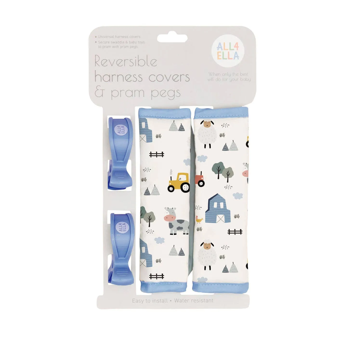 All4Ella - Reversible Harness Covers & Pram Pegs - Barnyard