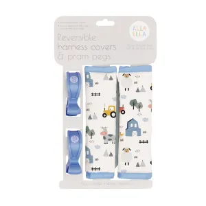 All4Ella - Reversible Harness Covers & Pram Pegs - Barnyard