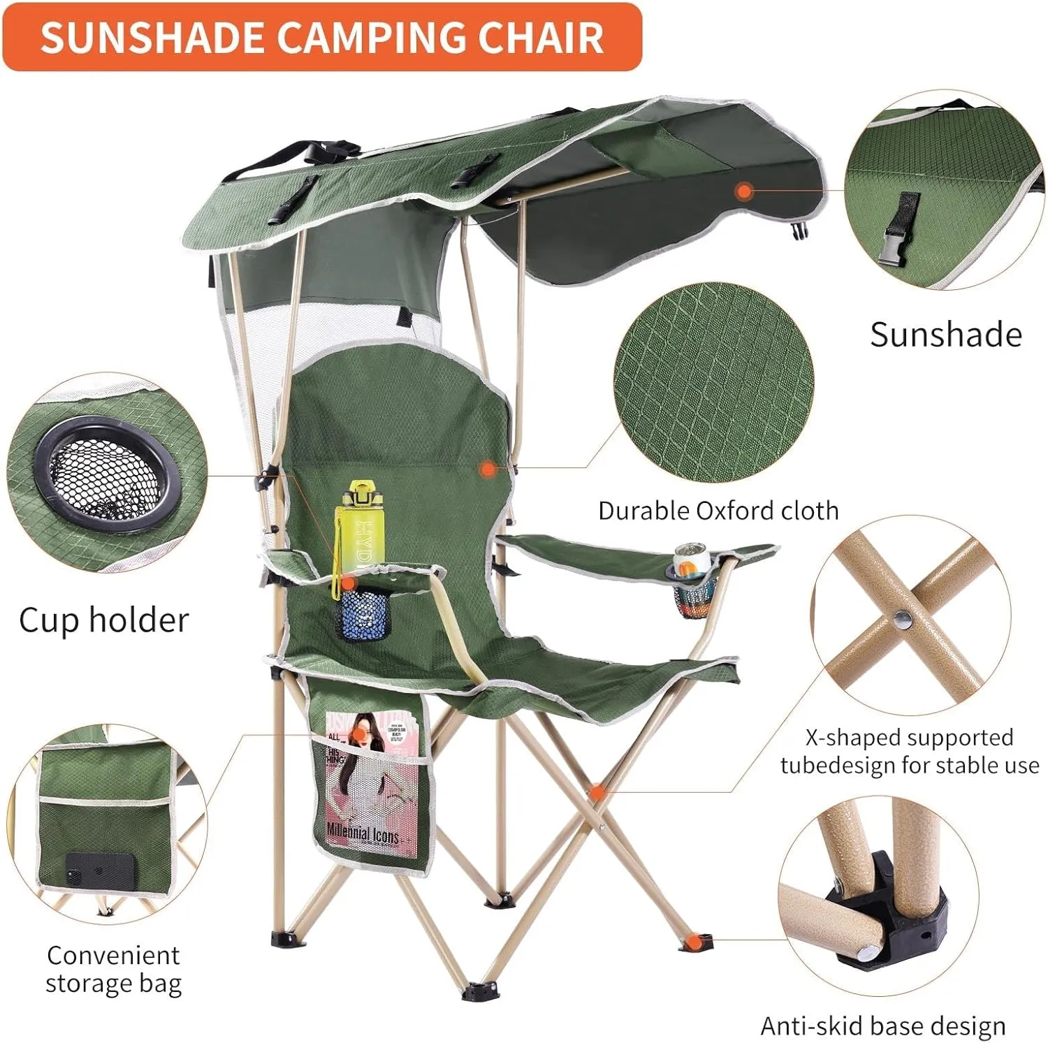 Amazing for less Folding Chair – Portable Outdoor Camping & Beach Chair (Navy (Shade), (1-Pack))