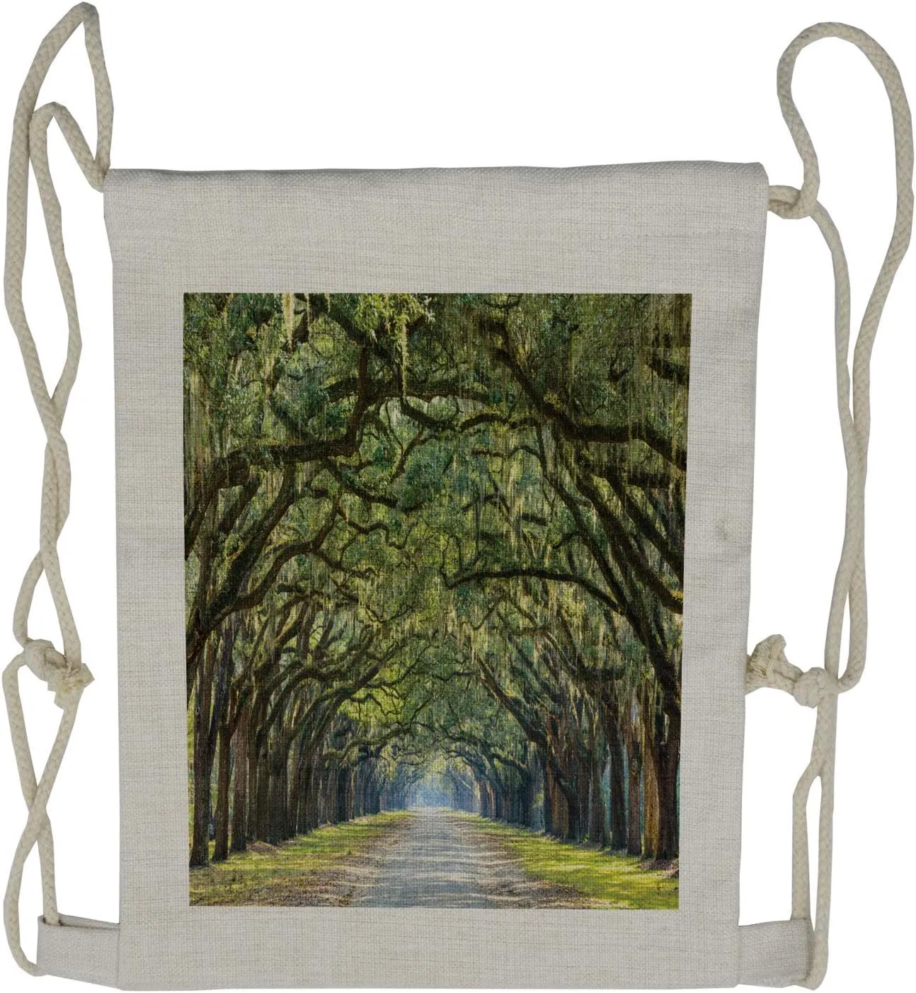 Ambesonne Forest Drawstring Backpack, Serene Pathway Trekking, Sackpack Bag