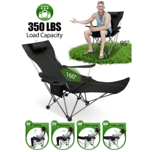 AMTPM Camping Chairs, Adjustable Folding Chairs 330lbs with Detachable Footrset for Camping Hiking Gardening Travel Beach Picnic, Adult