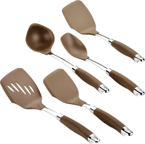 Anolon SureGrip Gadgets Nonstick Utensil Kitchen Cooking Tools Set, 5 Piece, Bronze