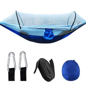 Anypack Camping Swing Chair Blue 260X140Cm Mosquito Net Hammock Automatic Quick-Opening Outdoor Camping Pole Hammock Swing Anti-Rollover