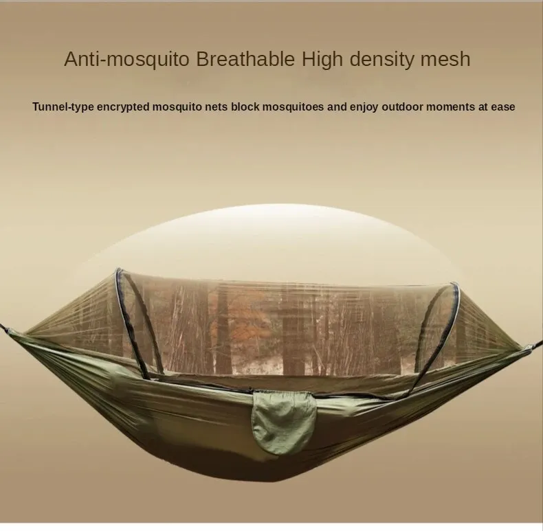 Anypack Camping Swing Chair Blue 260X140Cm Mosquito Net Hammock Automatic Quick-Opening Outdoor Camping Pole Hammock Swing Anti-Rollover