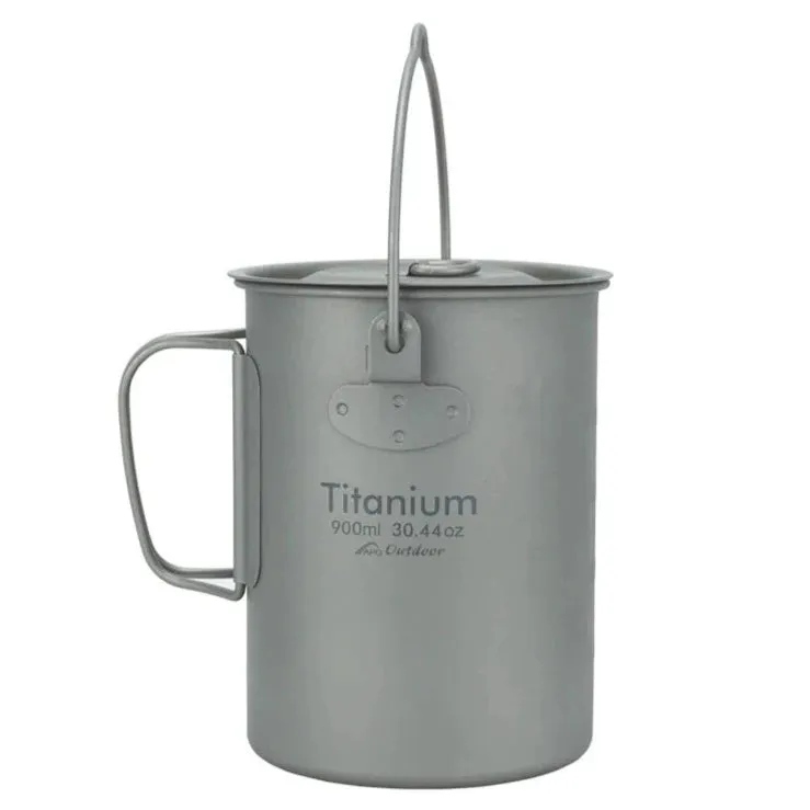 APG 0.9L Titanium Hanging Cup Water Cup Mug Cooking Pot Camping Cookware Set Kitchen Tableware