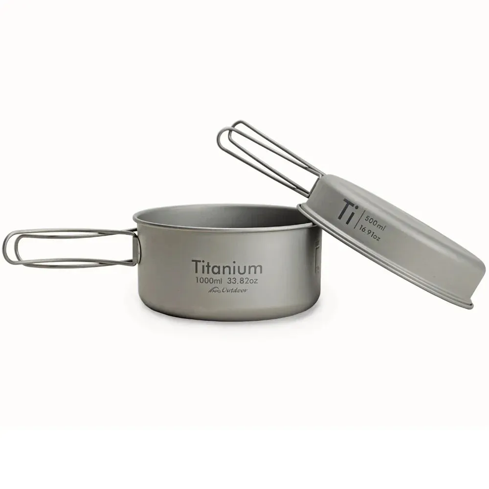 APG Ultralight Titanium Camping Cookware Set – Lightweight Folding Handle Pan & Bowl
