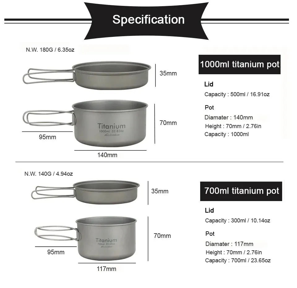 APG Ultralight Titanium Camping Cookware Set – Lightweight Folding Handle Pan & Bowl