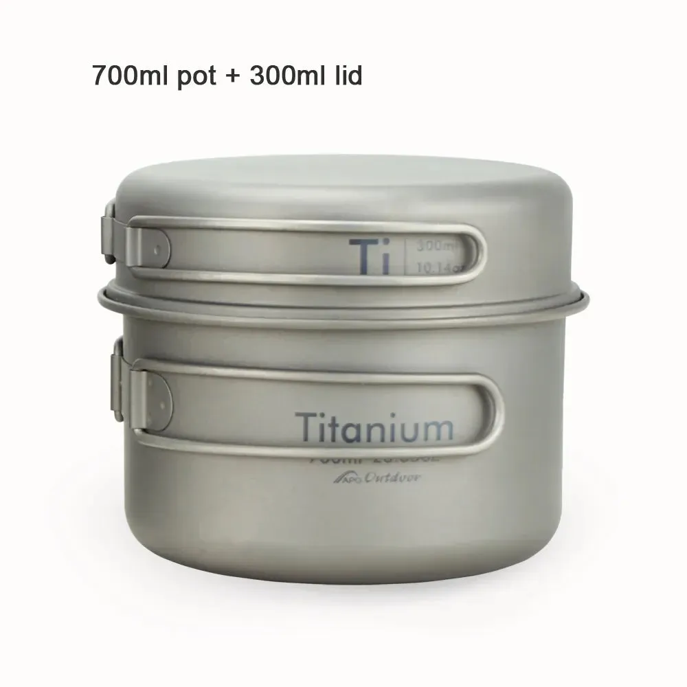 APG Ultralight Titanium Camping Cookware Set – Lightweight Folding Handle Pan & Bowl