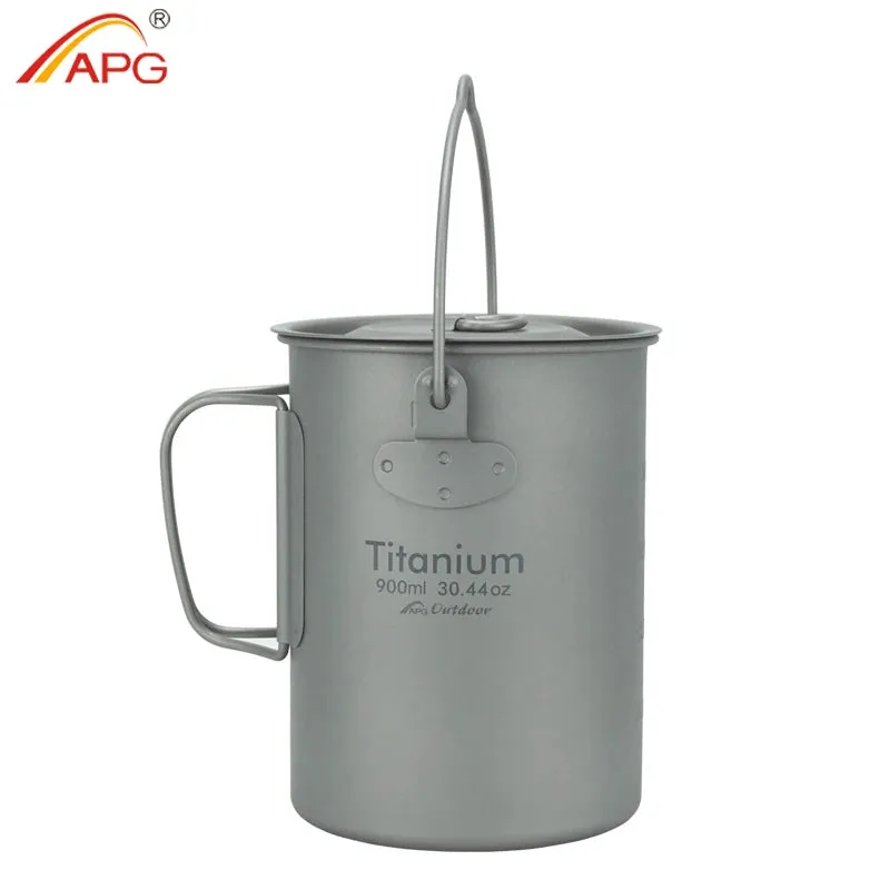 APG Ultralight Titanium Pan Outdoor Camping Titanium Bowl Set Folding Handle Cookware
