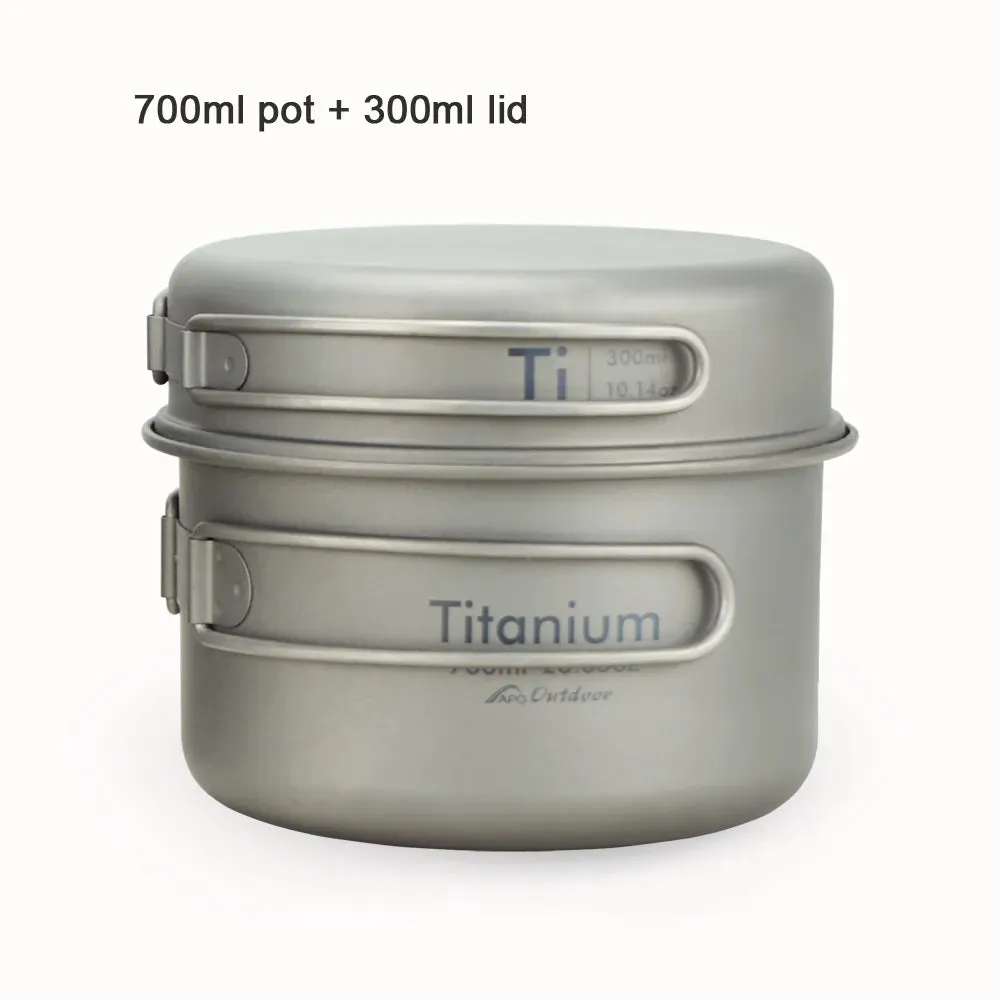 APG Ultralight Titanium Pan Outdoor Camping Titanium Bowl Set Folding Handle Cookware